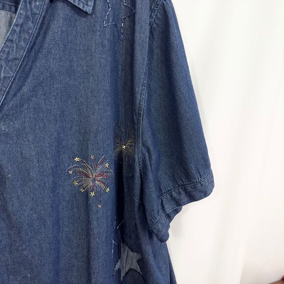 Liz &‎ Me Plus Size 34W 36W Denim Top Fireworks Americana Fourth of July 1464 - Picture 7 of 10